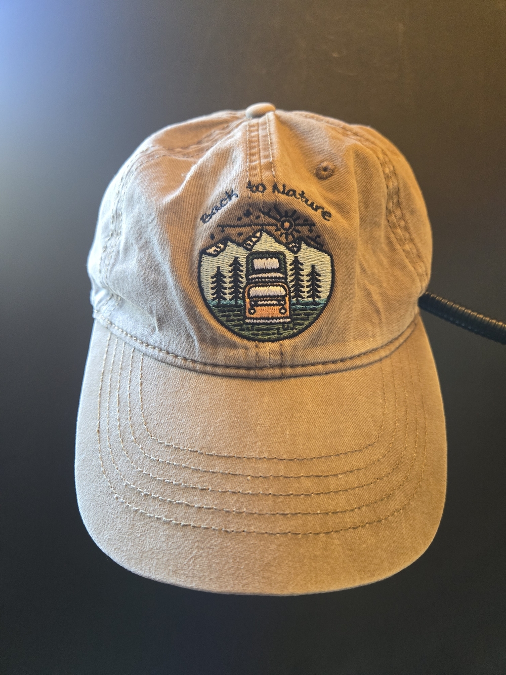 Beige Nature Baseball Cap with Embroidered Camper